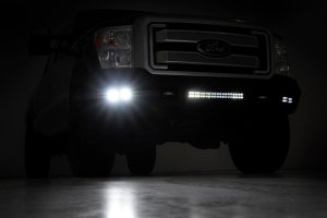 Ford F-250 Super Duty Front Bumper - Rough Country - LED with Cubes and Light Bar - Flat Black - '11-'16